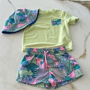 Carter's Green and Pink Rashguard Set with Tropical Print